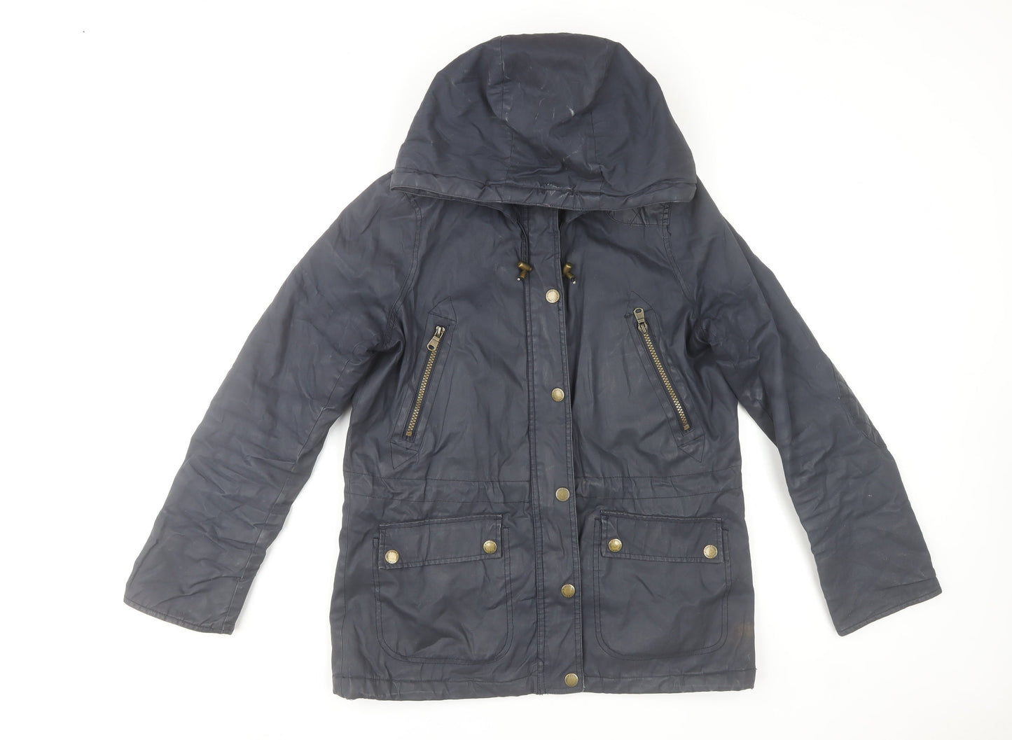 H&M L.O.G.G Women’s Blue Cotton Hooded Parka Jacket Size 8