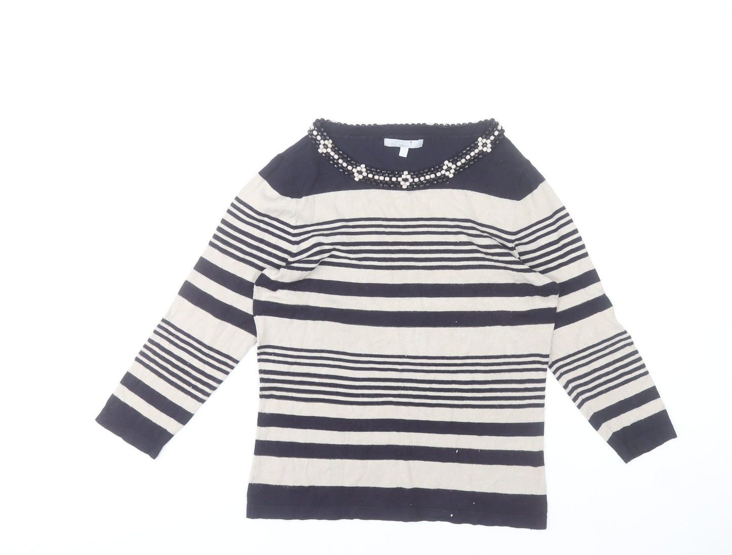 Marks and Spencer Women’s Navy Stripe Beaded Boat Neck Jumper UK 10