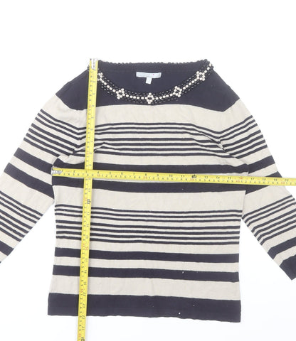 Marks and Spencer Women’s Navy Stripe Beaded Boat Neck Jumper UK 10