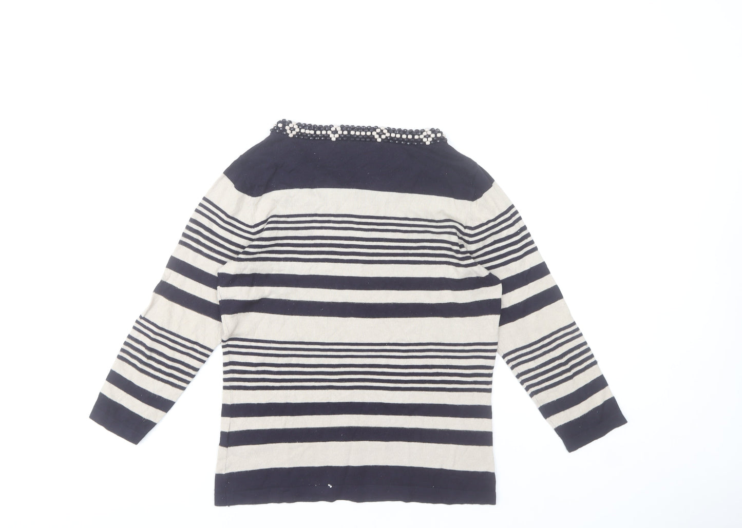 Marks and Spencer Women’s Navy Stripe Beaded Boat Neck Jumper UK 10