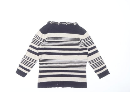 Marks and Spencer Women’s Navy Stripe Beaded Boat Neck Jumper UK 10
