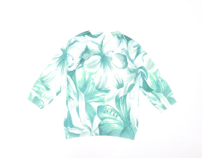 Mudflower Women's Green Floral Rhinestone Knit Jumper S 3/4 Sleeve Pullover