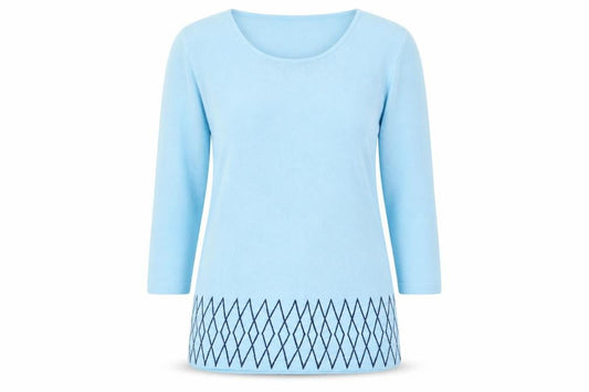 Text. Women’s Blue Scoop Neck 3/4 Sleeve Pullover Jumper Size S