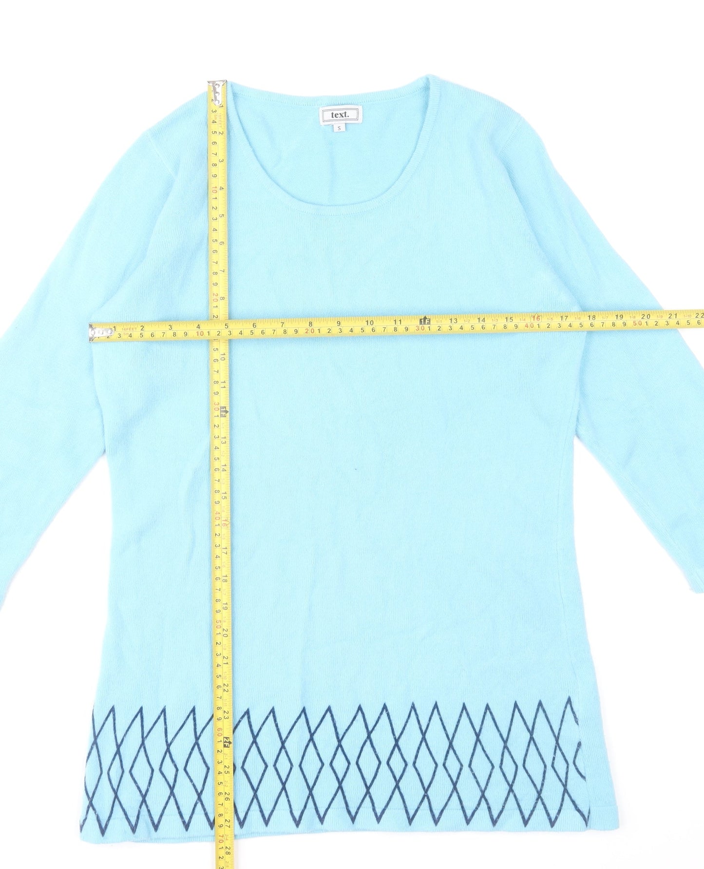 Text. Women’s Blue Scoop Neck 3/4 Sleeve Pullover Jumper Size S
