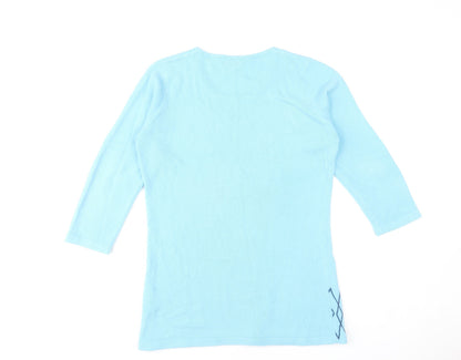 Text. Women’s Blue Scoop Neck 3/4 Sleeve Pullover Jumper Size S
