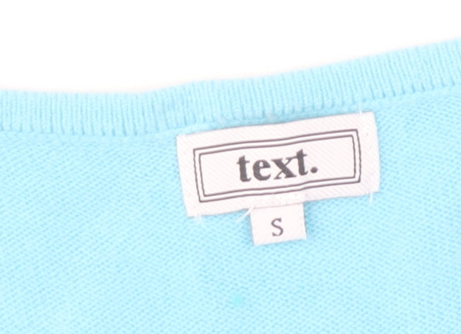 Text. Women’s Blue Scoop Neck 3/4 Sleeve Pullover Jumper Size S