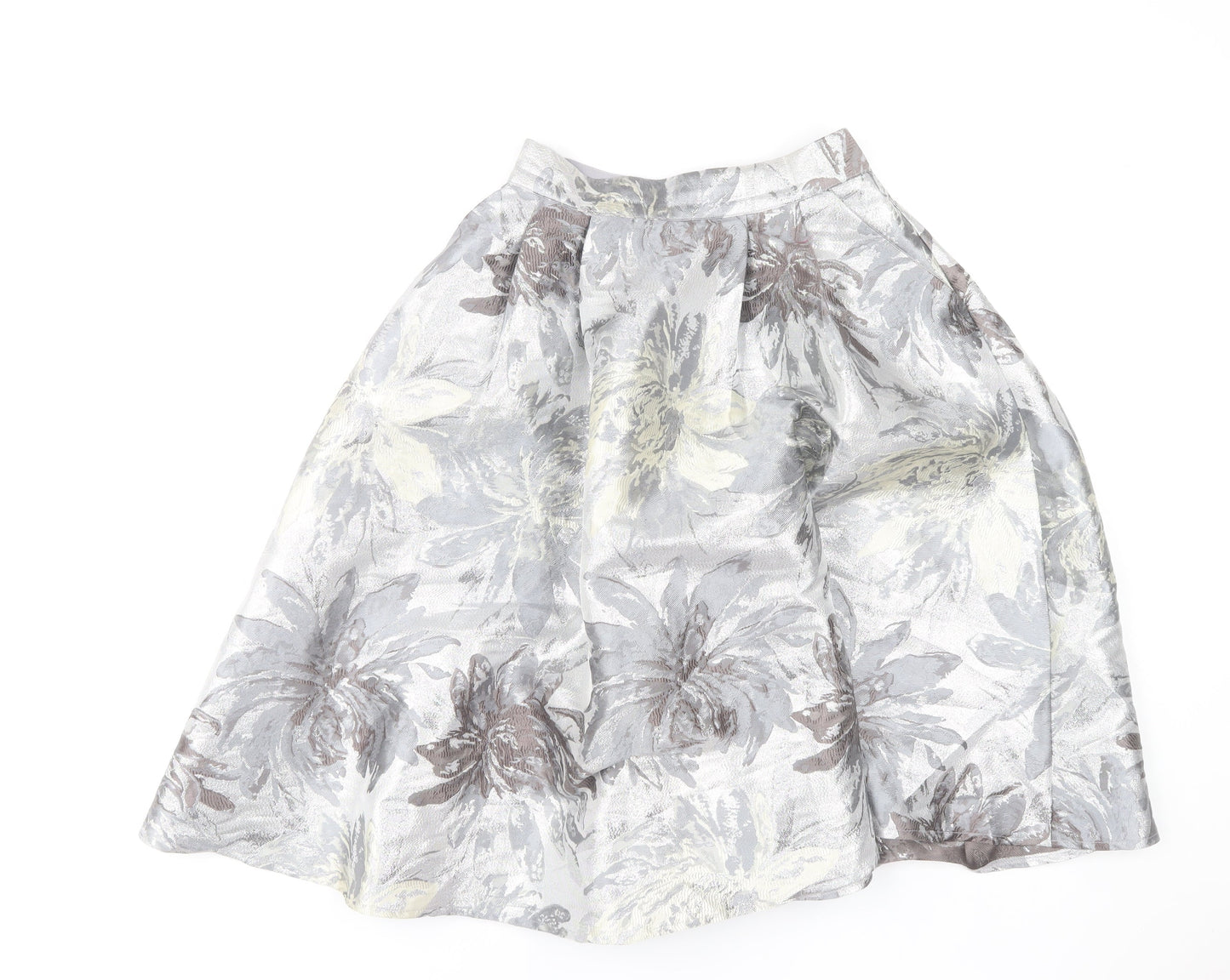 Little Mistress Womens Grey Floral A-Line Skirt UK12 Knee Length