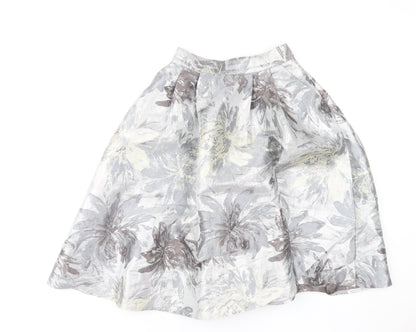 Little Mistress Womens Grey Floral A-Line Skirt UK12 Knee Length