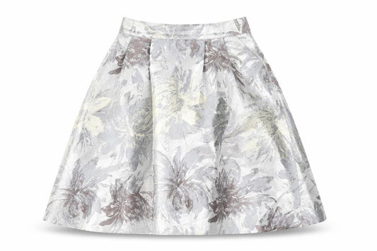 Little Mistress Womens Grey Floral A-Line Skirt UK12 Knee Length