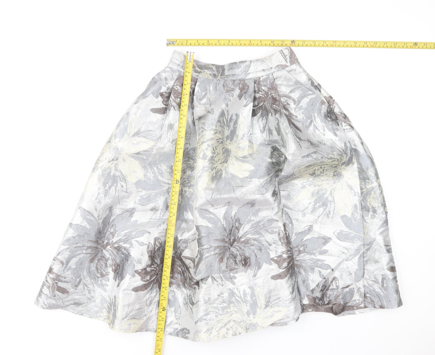 Little Mistress Womens Grey Floral A-Line Skirt UK12 Knee Length