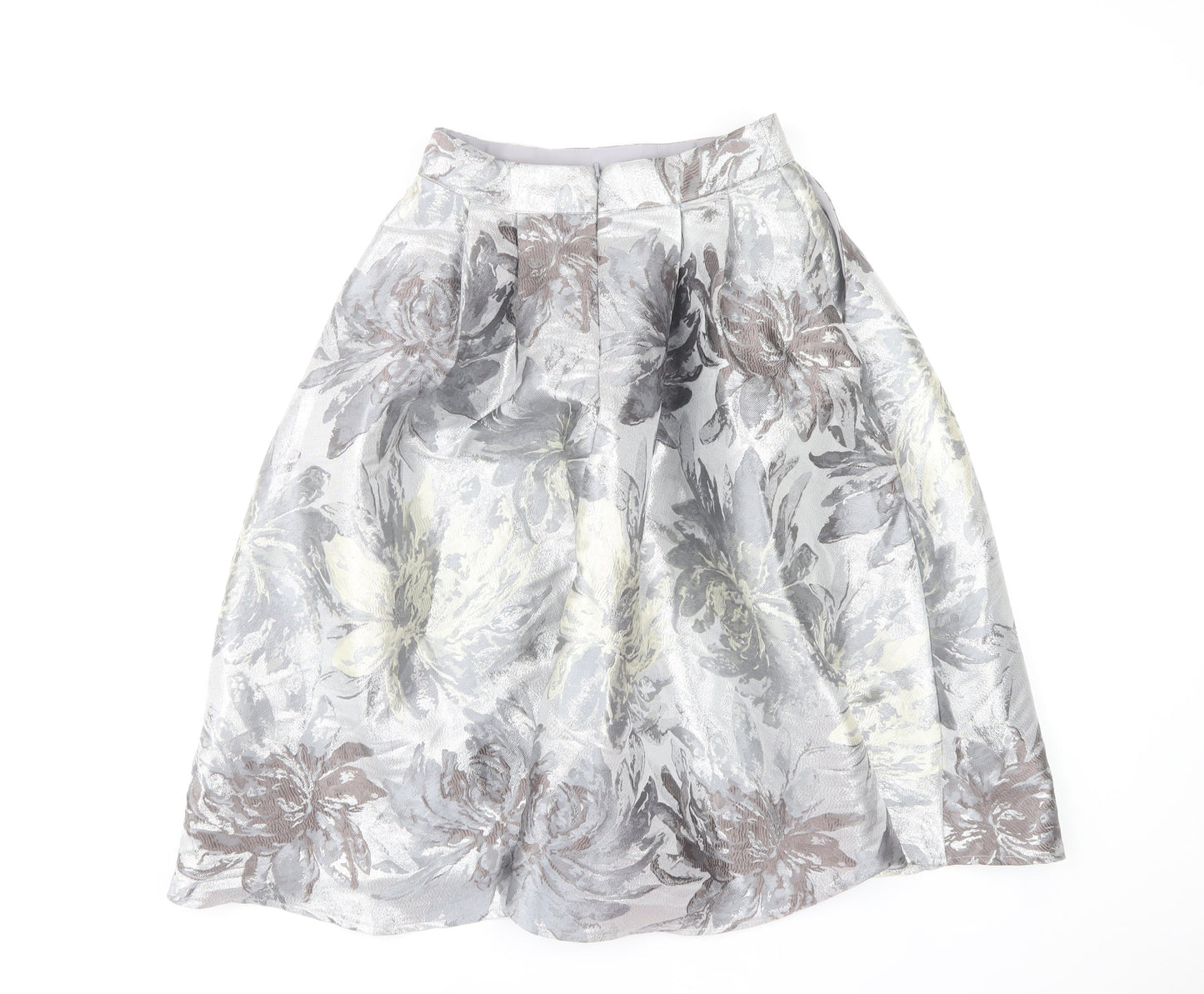 Little Mistress Womens Grey Floral A-Line Skirt UK12 Knee Length