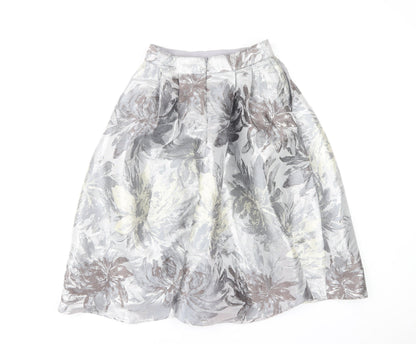 Little Mistress Womens Grey Floral A-Line Skirt UK12 Knee Length