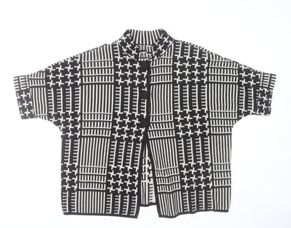 Tea Lane Women Black & Beige Short Sleeve Cardigan S Geometric Knit