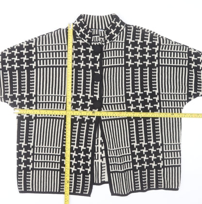 Tea Lane Women Black & Beige Short Sleeve Cardigan S Geometric Knit