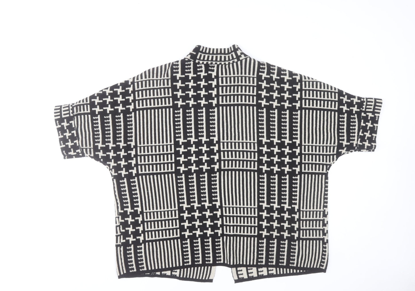 Tea Lane Women Black & Beige Short Sleeve Cardigan S Geometric Knit