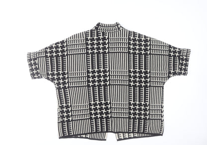 Tea Lane Women Black & Beige Short Sleeve Cardigan S Geometric Knit