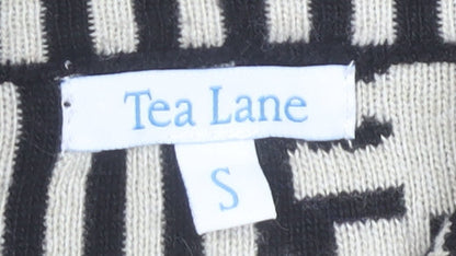 Tea Lane Women Black & Beige Short Sleeve Cardigan S Geometric Knit