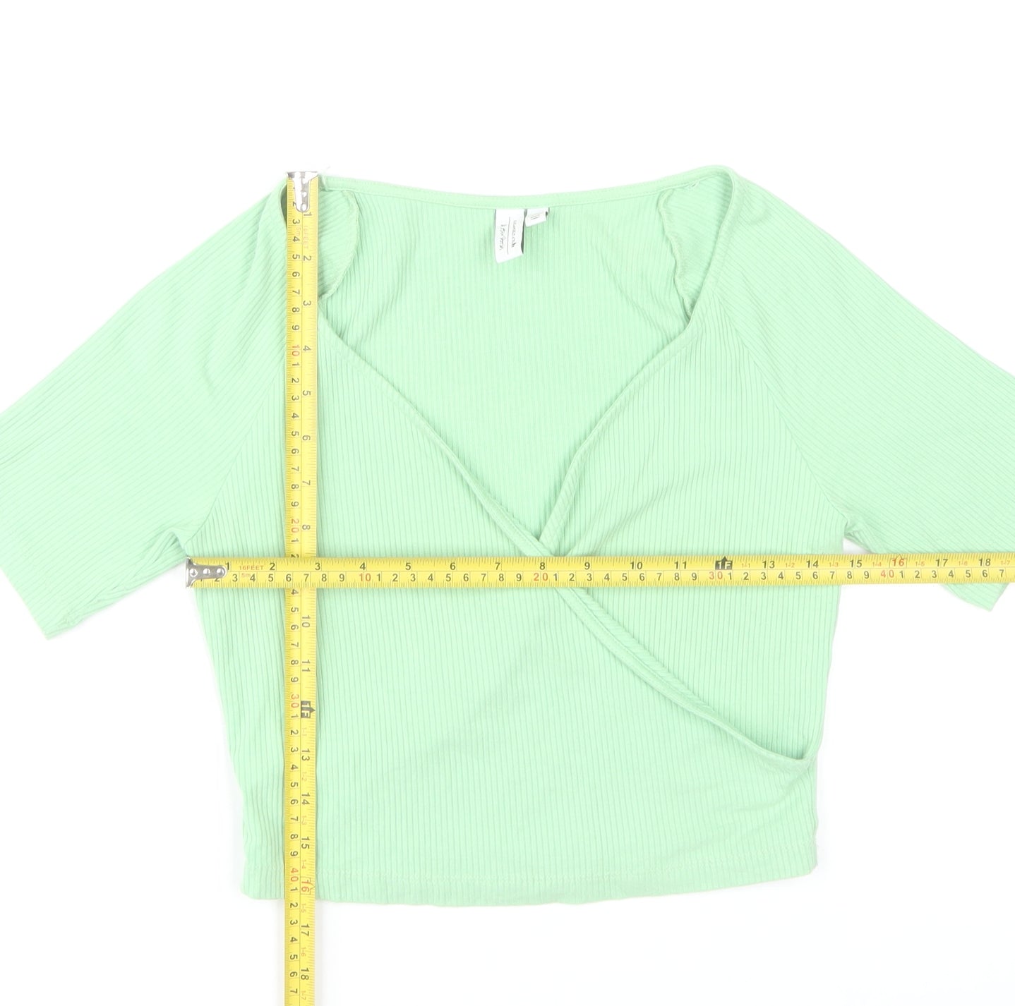 & Other Stories Women's Green Wrap V-Neck Short Sleeve Blouse Size S