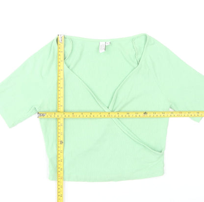 & Other Stories Women's Green Wrap V-Neck Short Sleeve Blouse Size S