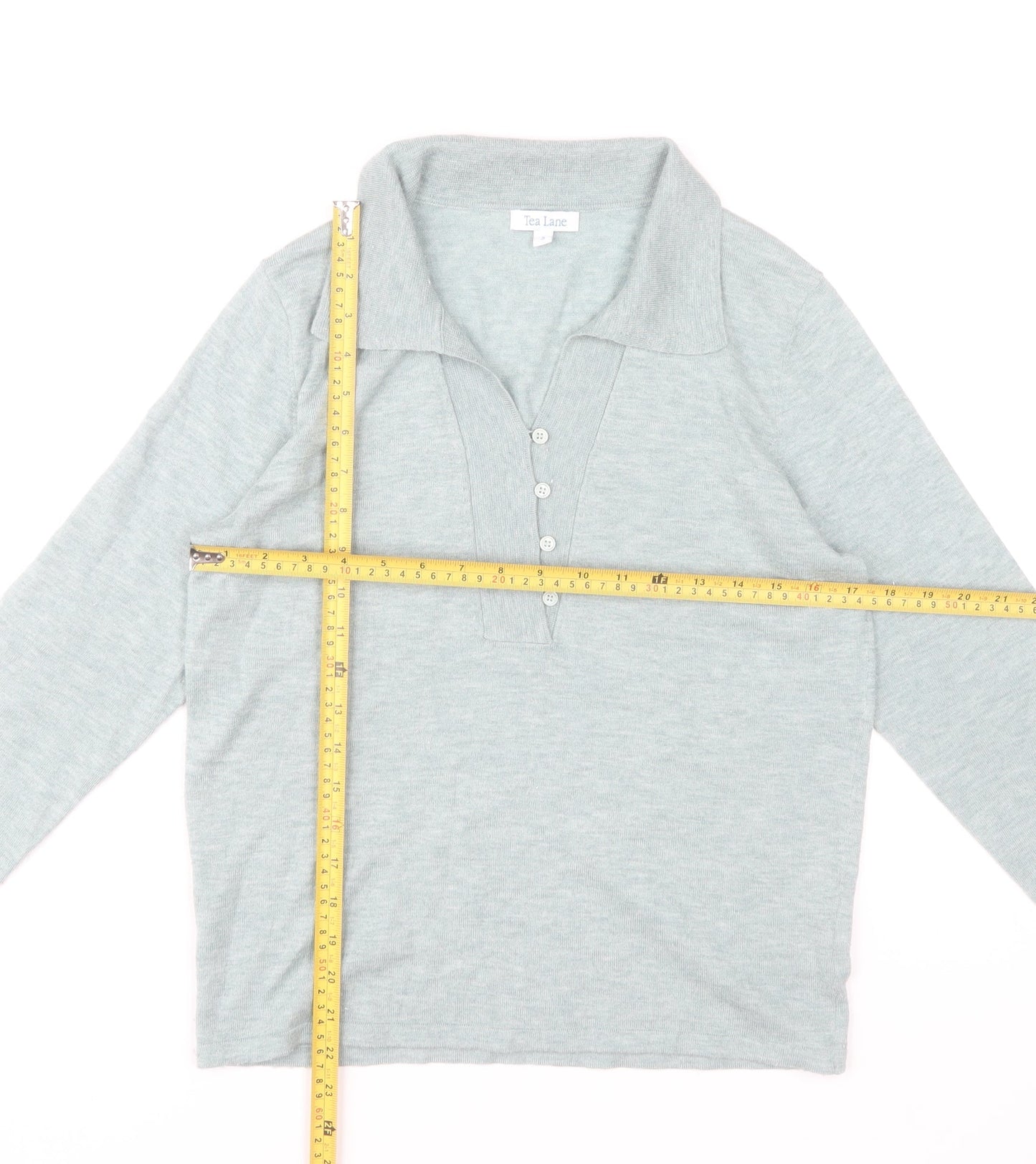Tea Lane Women's Grey Collared Henley Knit Jumper Size S