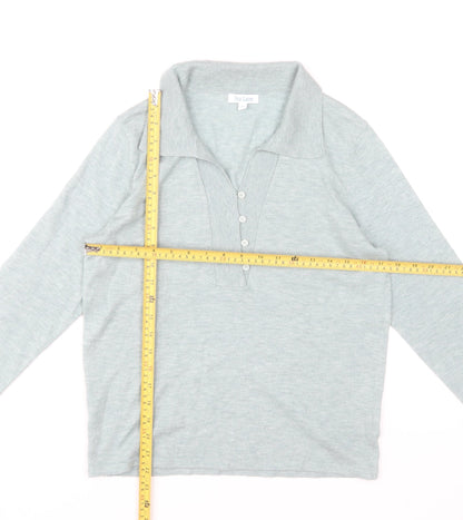 Tea Lane Women's Grey Collared Henley Knit Jumper Size S