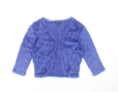 Miyoko London Women's Blue Fuzzy Knit V-Neck Cardigan S