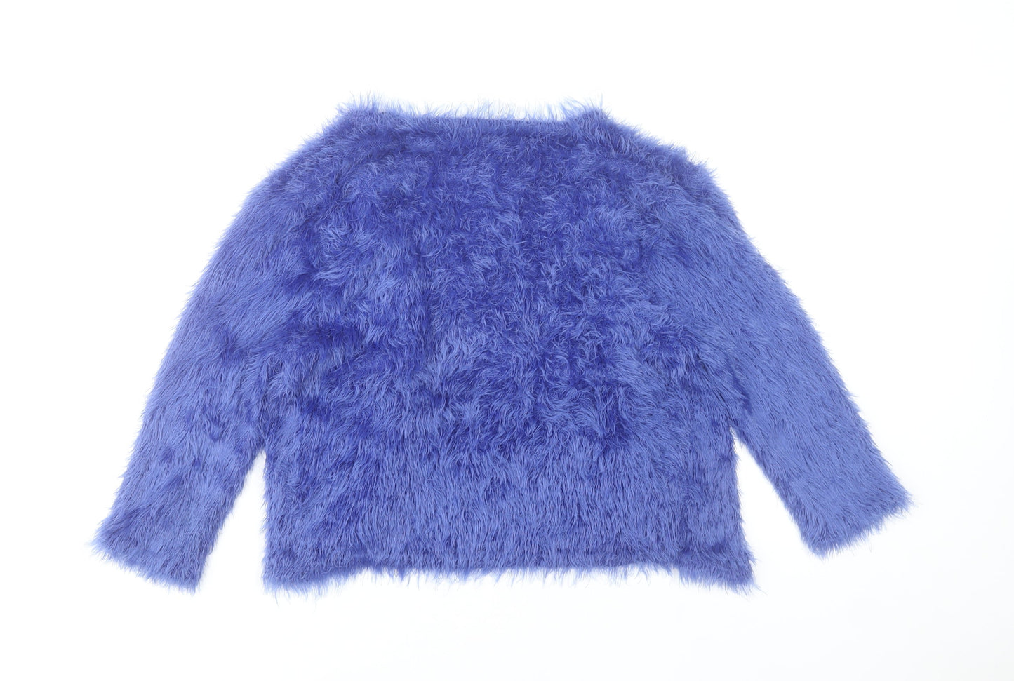 Miyoko London Women's Blue Fuzzy Knit V-Neck Cardigan S