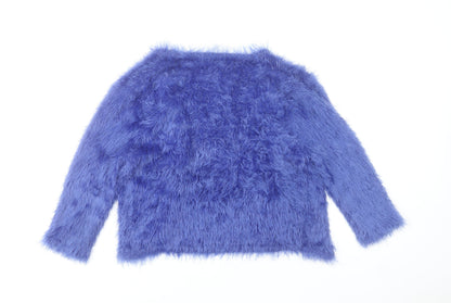 Miyoko London Women's Blue Fuzzy Knit V-Neck Cardigan S