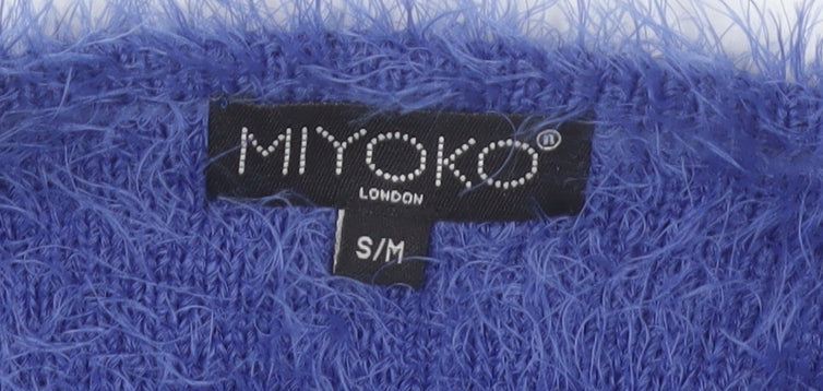 Miyoko London Women's Blue Fuzzy Knit V-Neck Cardigan S