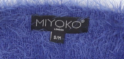 Miyoko London Women's Blue Fuzzy Knit V-Neck Cardigan S