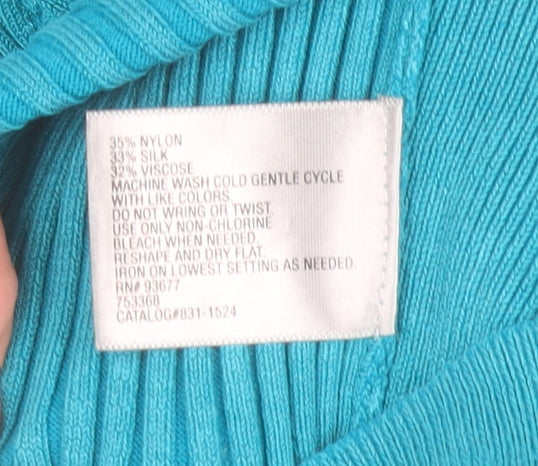 Worthington Women Blue V-Neck Ribbed Knit Top Size L