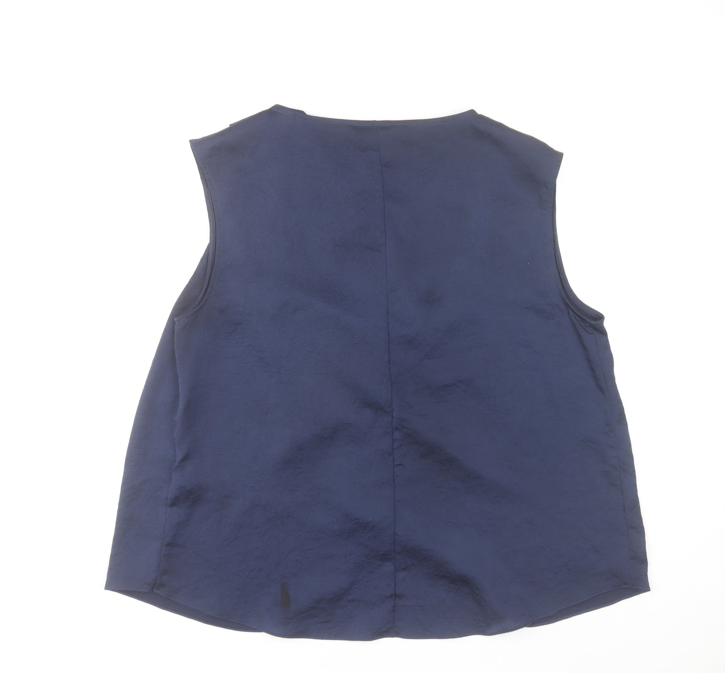 Zara Women Blue Sleeveless Cowl Neck Wrap Blouse XL