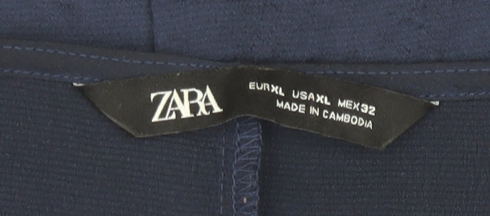 Zara Women Blue Sleeveless Cowl Neck Wrap Blouse XL