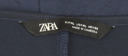 Zara Women Blue Sleeveless Cowl Neck Wrap Blouse XL