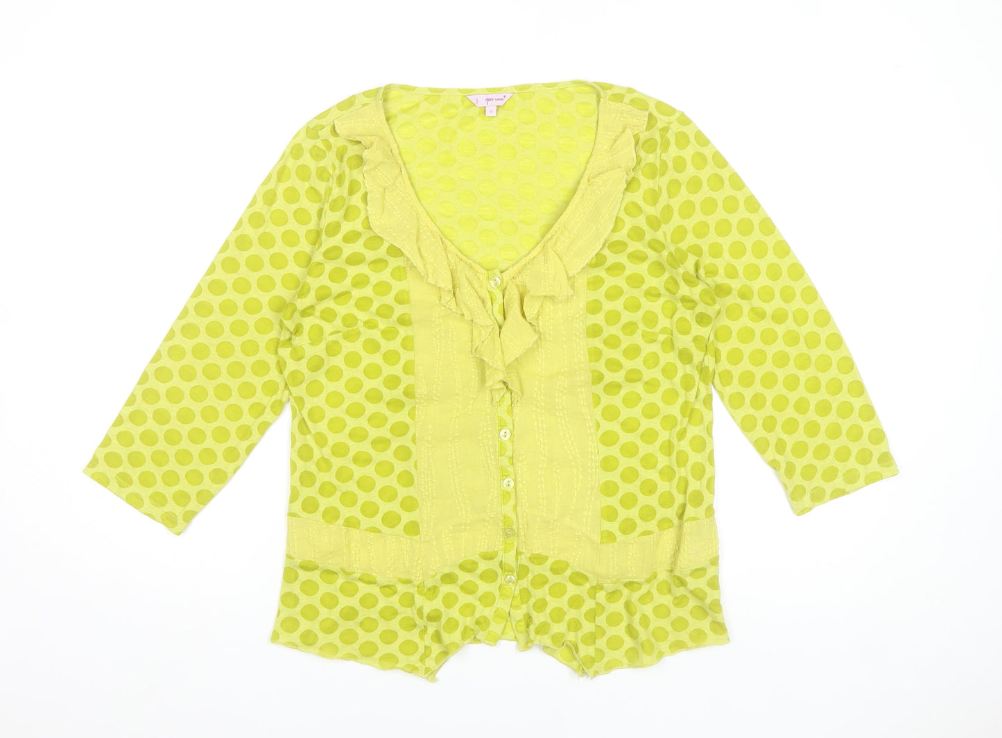 Marks and Spencer Per Una Green Polka Dot Ruffle Blouse Women’s Size 12