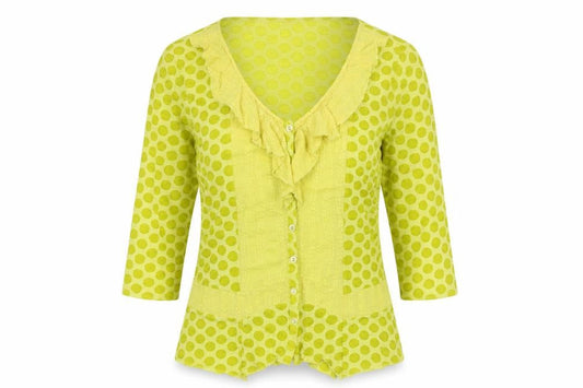 Marks and Spencer Per Una Green Polka Dot Ruffle Blouse Women’s Size 12