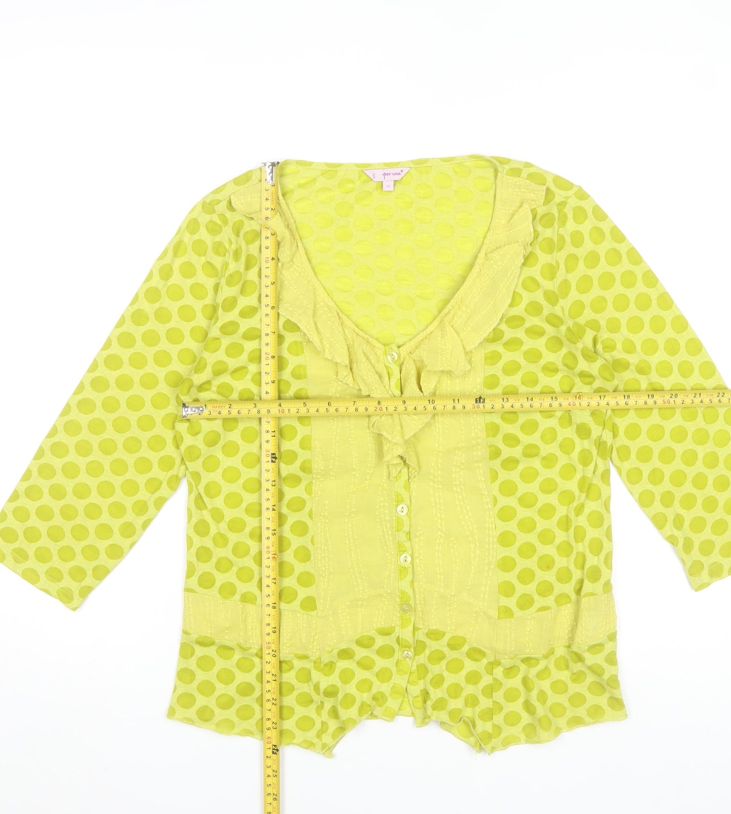 Marks and Spencer Per Una Green Polka Dot Ruffle Blouse Women’s Size 12