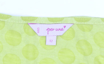 Marks and Spencer Per Una Green Polka Dot Ruffle Blouse Women’s Size 12