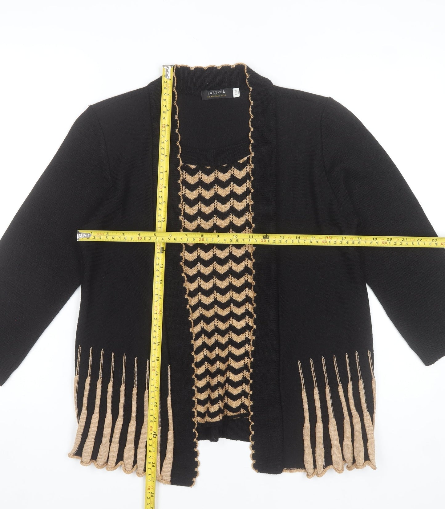 Forever by Michael Gold Women's Black Tunic Knit Top Size S 3/4 Sleeve