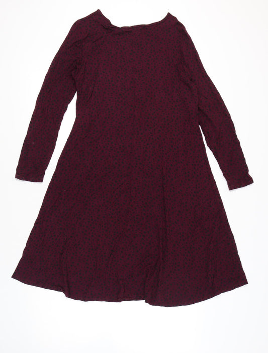 Lakeland Women Red Animal Print Long Sleeve Jersey A-Line Dress Size 14