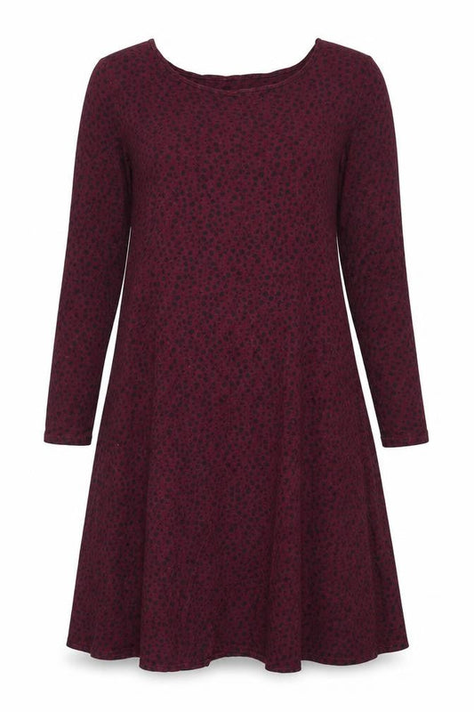 Lakeland Women Red Animal Print Long Sleeve Jersey A-Line Dress Size 14