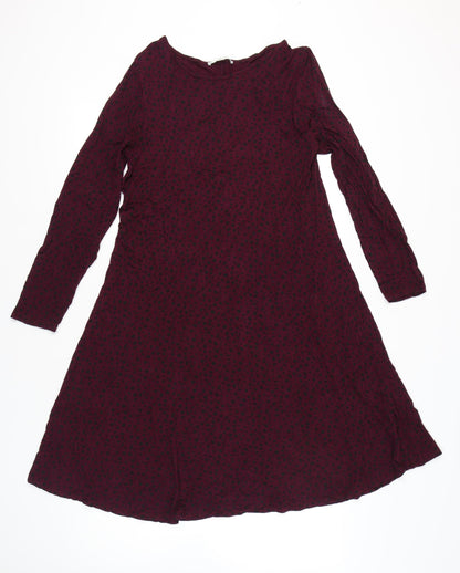 Lakeland Women Red Animal Print Long Sleeve Jersey A-Line Dress Size 14