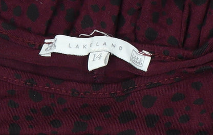 Lakeland Women Red Animal Print Long Sleeve Jersey A-Line Dress Size 14