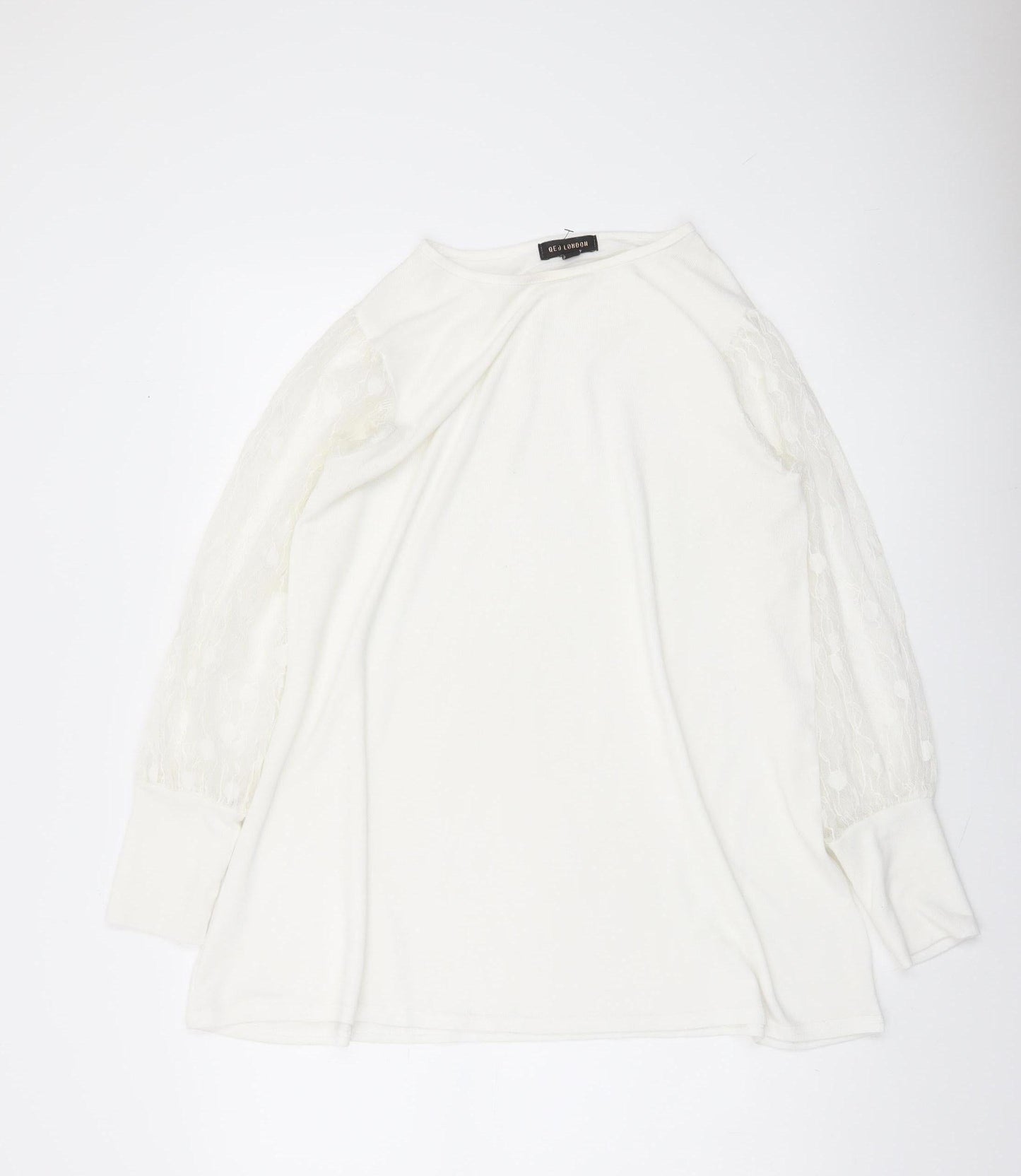 QED London Women White Lace Sleeve Pullover Jumper M