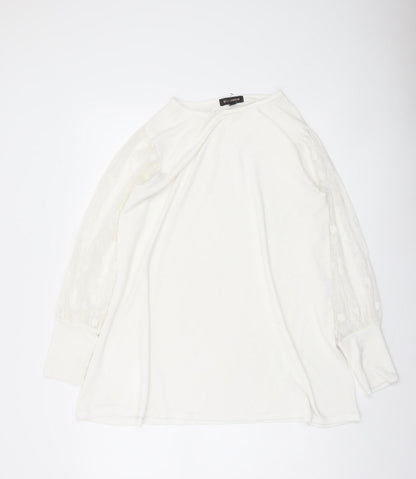QED London Women White Lace Sleeve Pullover Jumper M