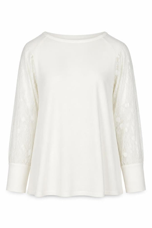 QED London Women White Lace Sleeve Pullover Jumper M