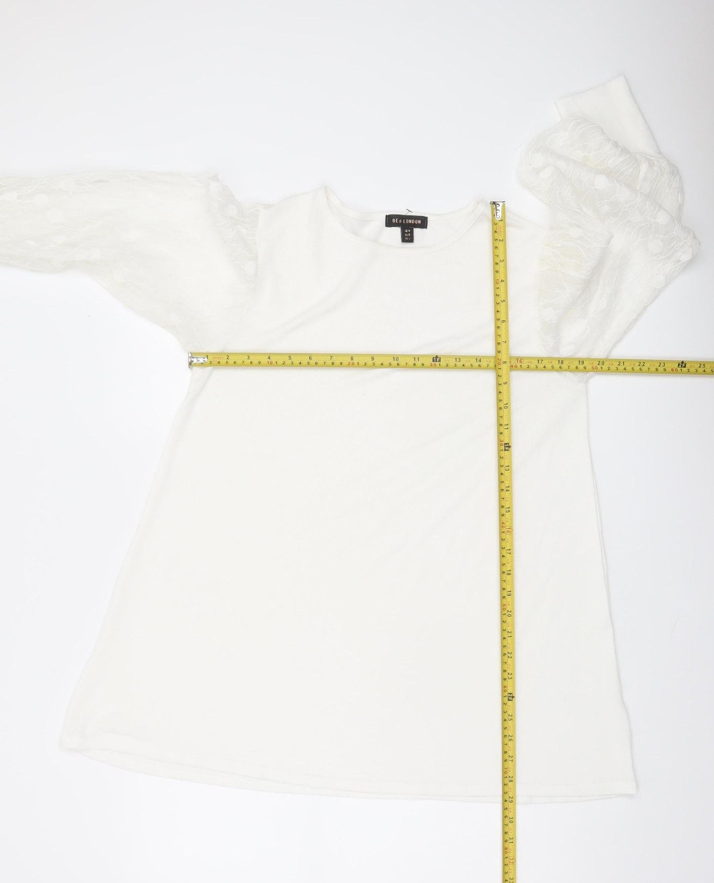 QED London Women White Lace Sleeve Pullover Jumper M