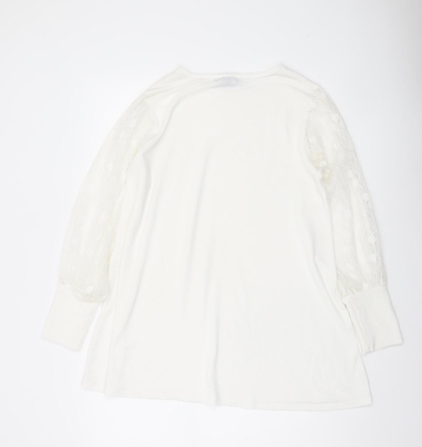 QED London Women White Lace Sleeve Pullover Jumper M