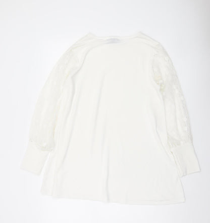 QED London Women White Lace Sleeve Pullover Jumper M