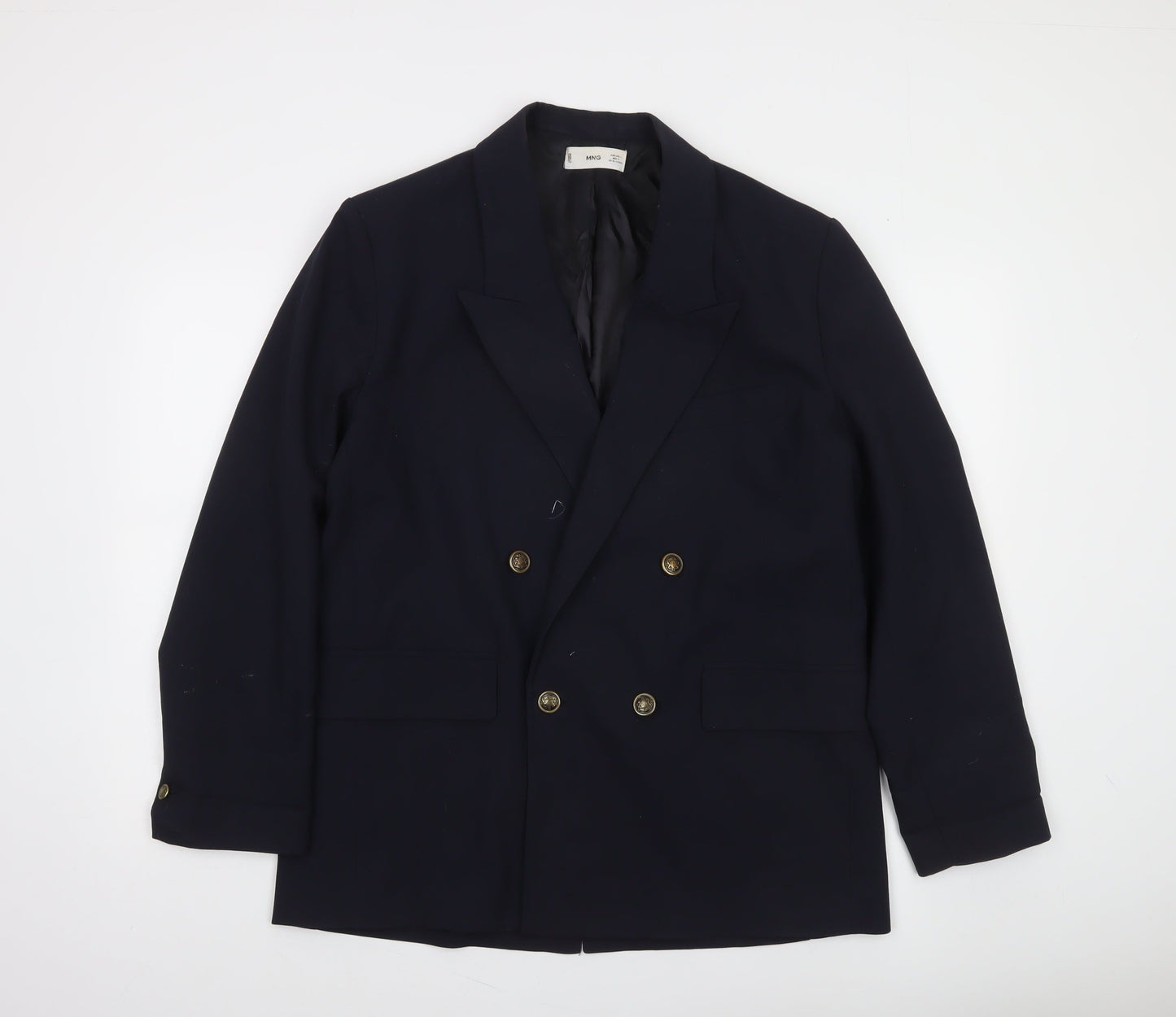 MNG Women's Blue Double-Breasted Blazer Size 14